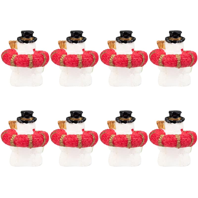 Smiley Snowman with Top Hat Christmas Taper Candle Rings - 1.5" - Set of 8