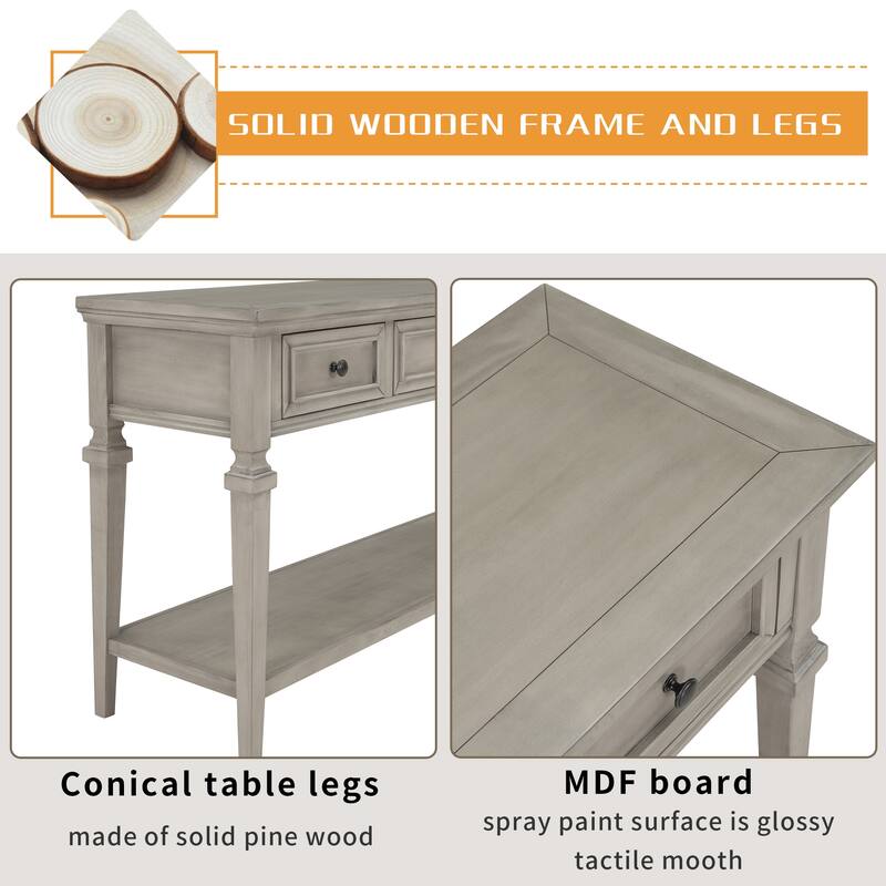 Retro Console Table with 3 Drawers and Bottom Shelf