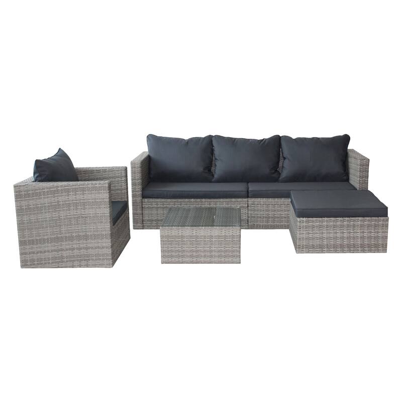 4-Piece Wicker Patio Conversation Set with Black Cushions