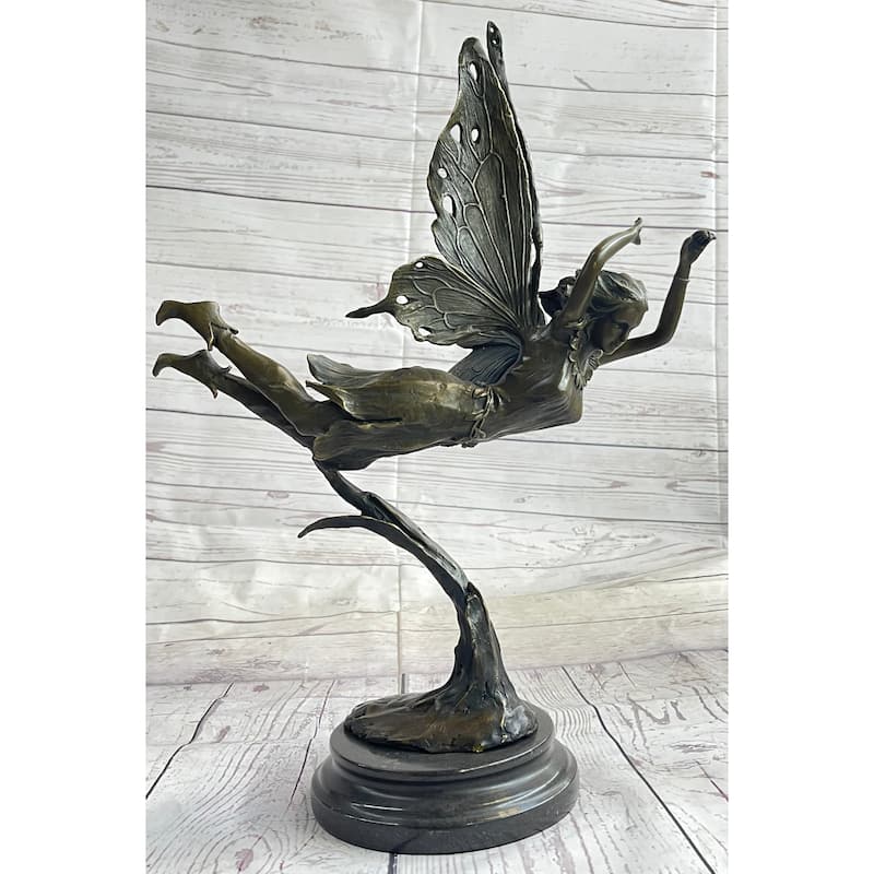 Flying Angel Fairy Bronze Figure Figurine Statue Sculpture Marble Base Original Art 16 Inches X 13 Inches