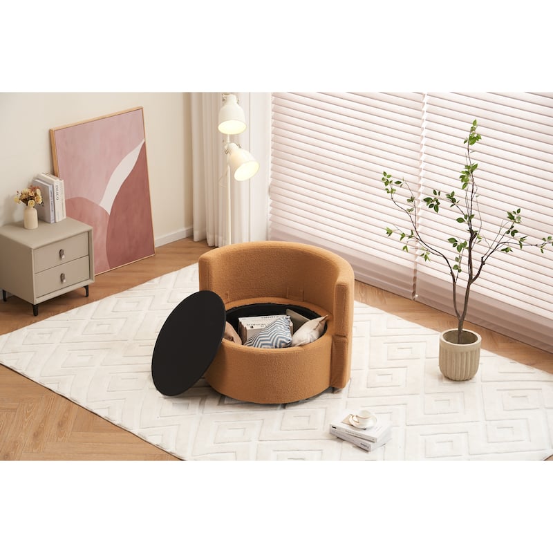 Swivel and Storage Chair, Teddy Fabric Barrel Chair with Pillows