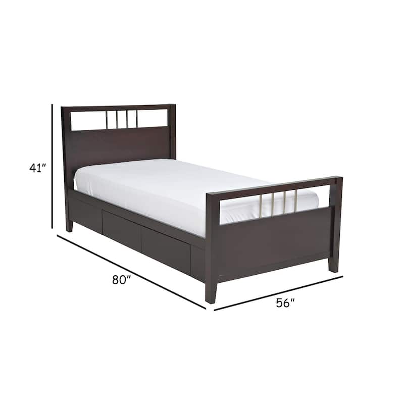 Fang Full Size Storage Bed, Sleigh Headboard, 4 Drawers, Espresso Brown