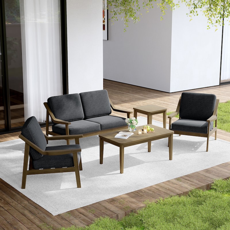 Outdoor Conversation Set Patio Cushioned Chair, Loveseat with Tables