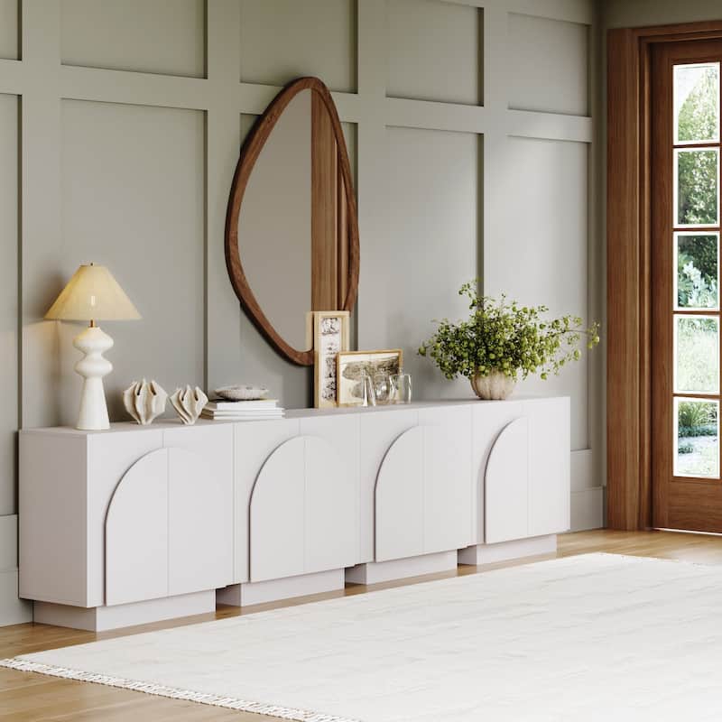 Iris Wooden Accent Cabinet, Sideboard Credenza or TV Stand with Arched Cabinet Doors and Adjustable Shelves