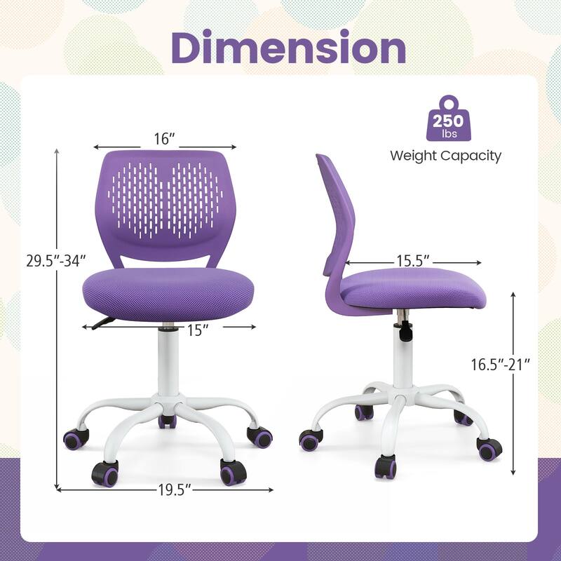 Ergonomic Children Study Chair with Adjustable Height - 19.5”L x 19.5”W x 29.5”-34”H