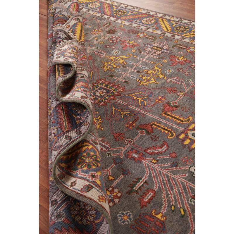 Hand Knotted Oriental 100% Wool Carpet Traditional Geometric Greys & Charcoal Heriz (serapi) Area Rug - 9' 10'' X 7' 11''