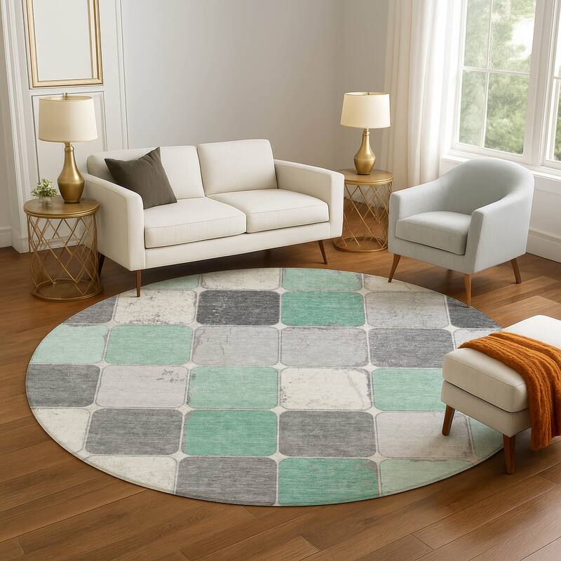 Premium Washable Super Soft Modern Blocks Mayfield Rug - Mint - 8' x 8'