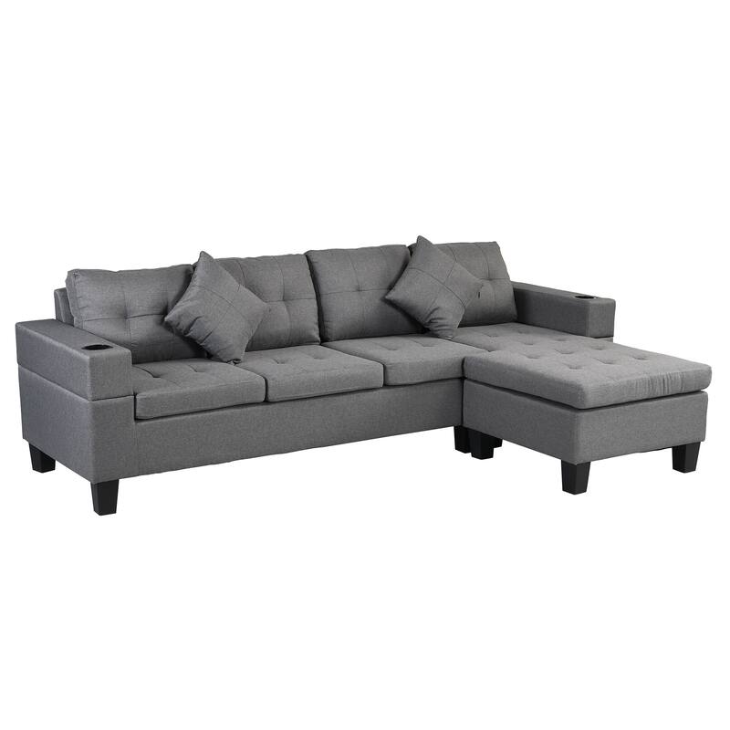 Sectional Sofa Set for Living Room with L Shape Chaise Lounge,cup holder and Left or Right Hand Chaise Modern 4 Seat (FA