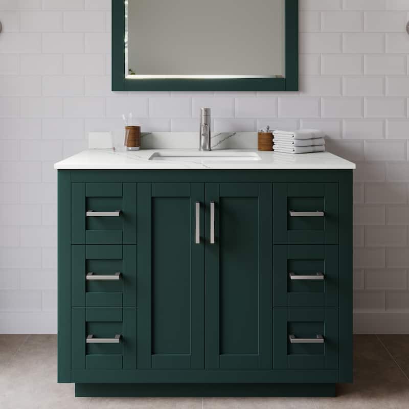 Wyndham Collection WCF292942S-QTZ-UNSMXX Miranda 42" Free Standing - Green / Giotto Quartz Top / Brushed Nickel