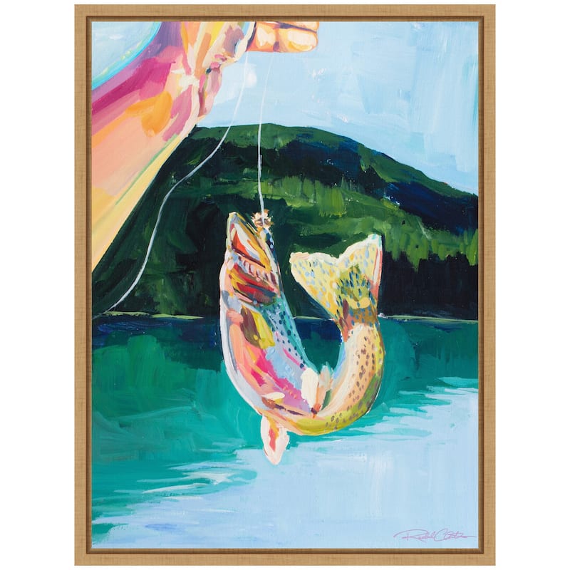 Kate and Laurel Sylvie Rainbow Catch Framed Canvas by Rachel Christopoulos