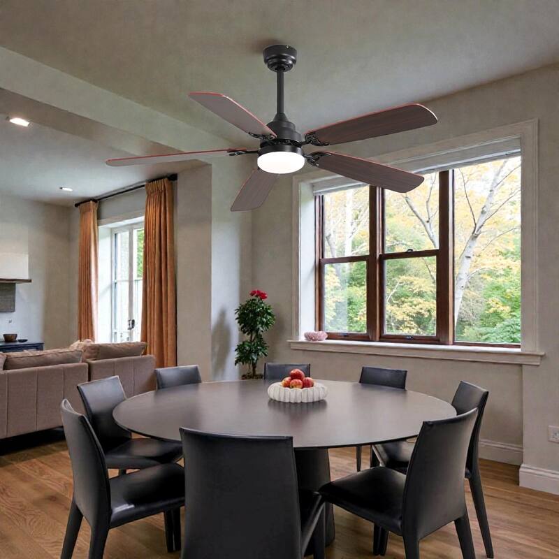 52 Inch Indoor Ceiling Fan with LED Light, 6-Speed Quiet DC Motor, 5 Blades, Dual-Color Design, Remote Control