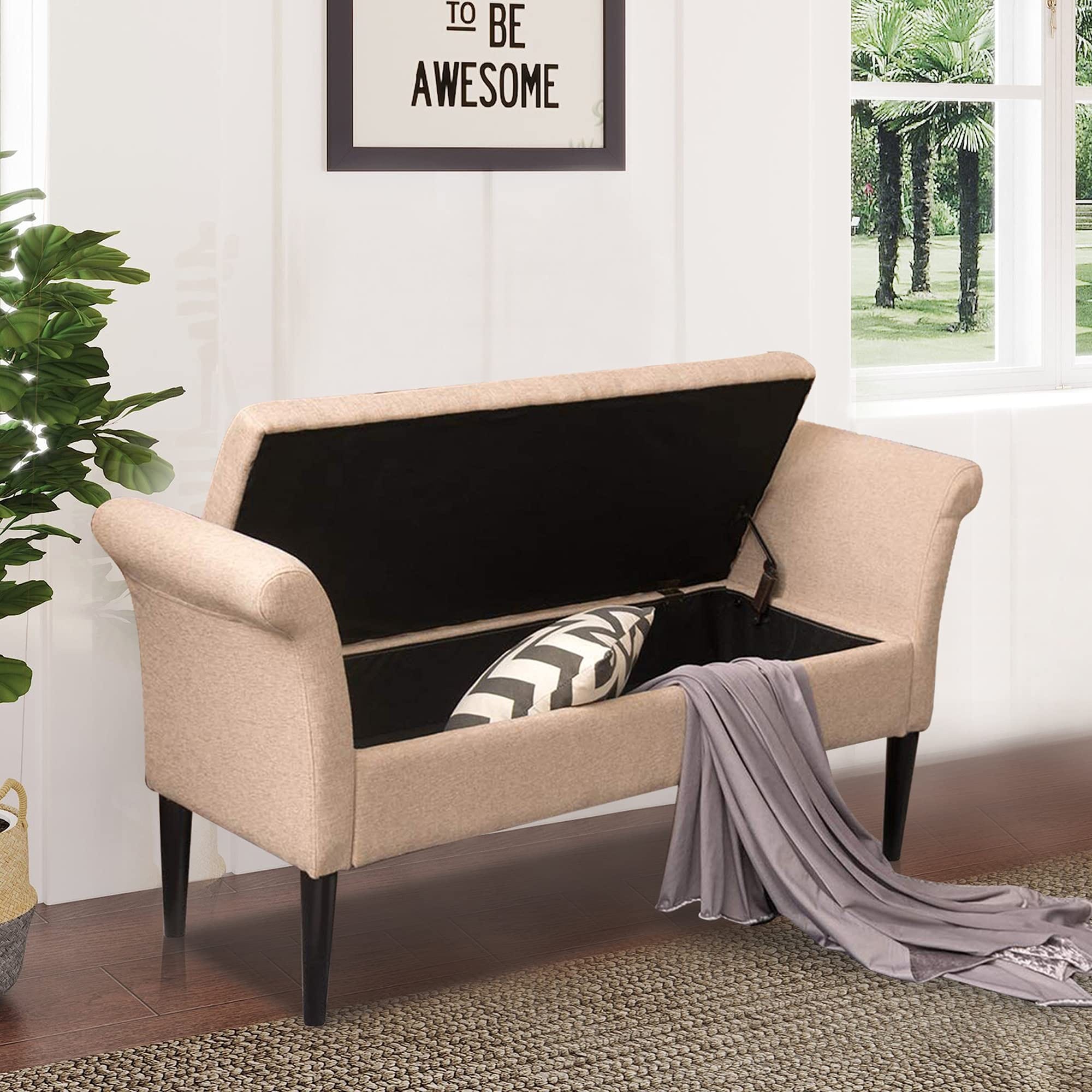 Large storage outlet bench for bedroom