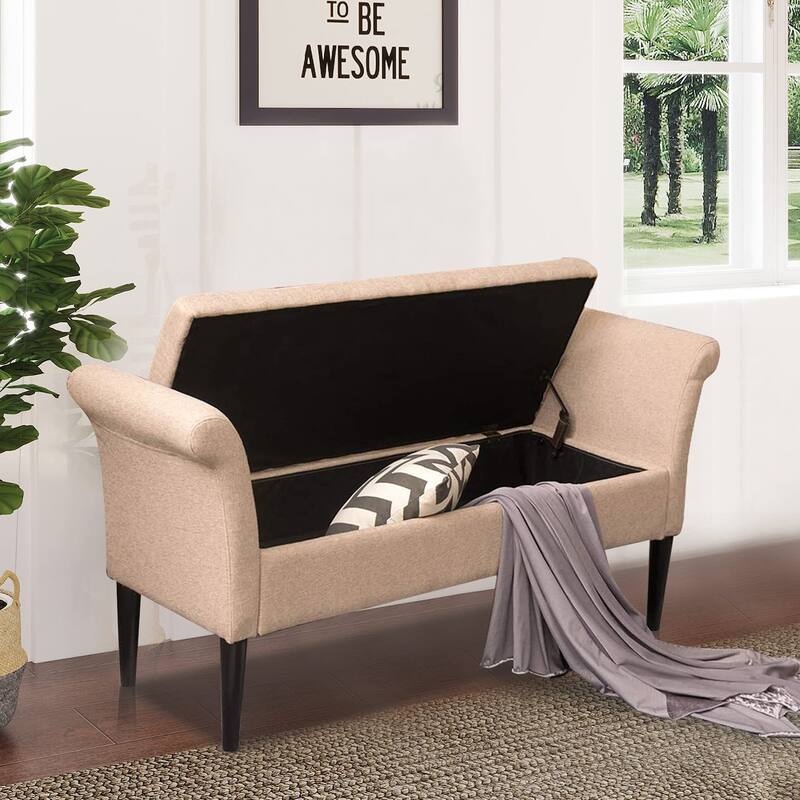 Storage Ottoman Bench with Arms Upholstered Tufted Storage Bench for Bedroom Entryway Bench Footstool with Large Storage