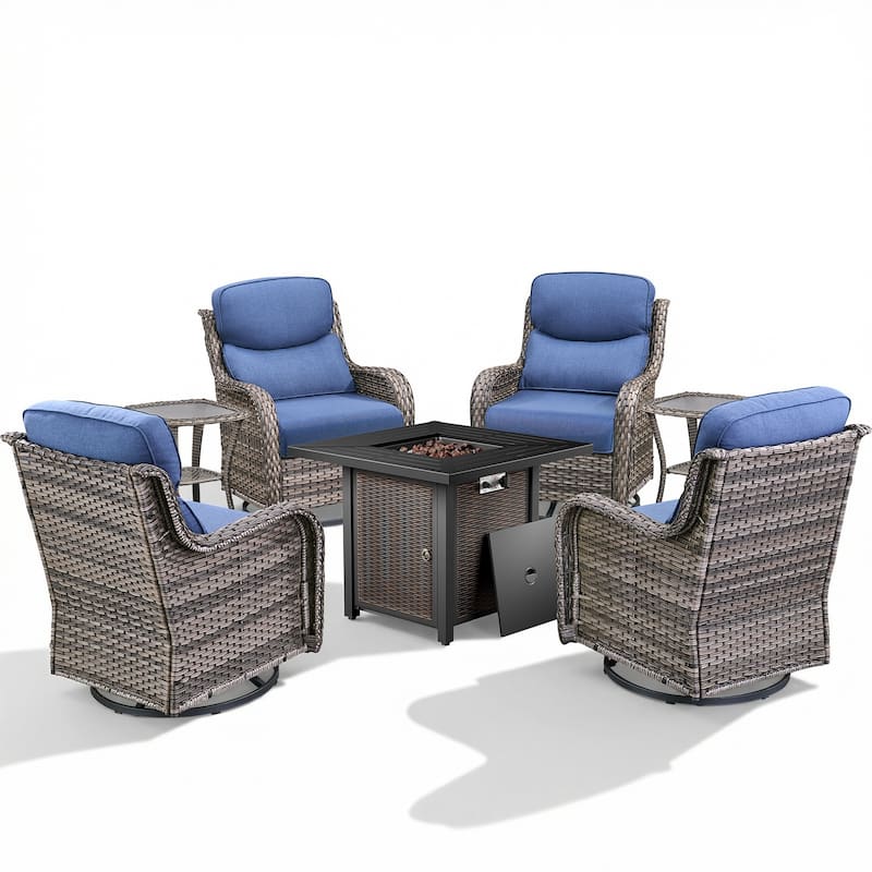 Pocassy 30 In Outdoor Fire Pits with Patio Swivel Glider Chari Set.