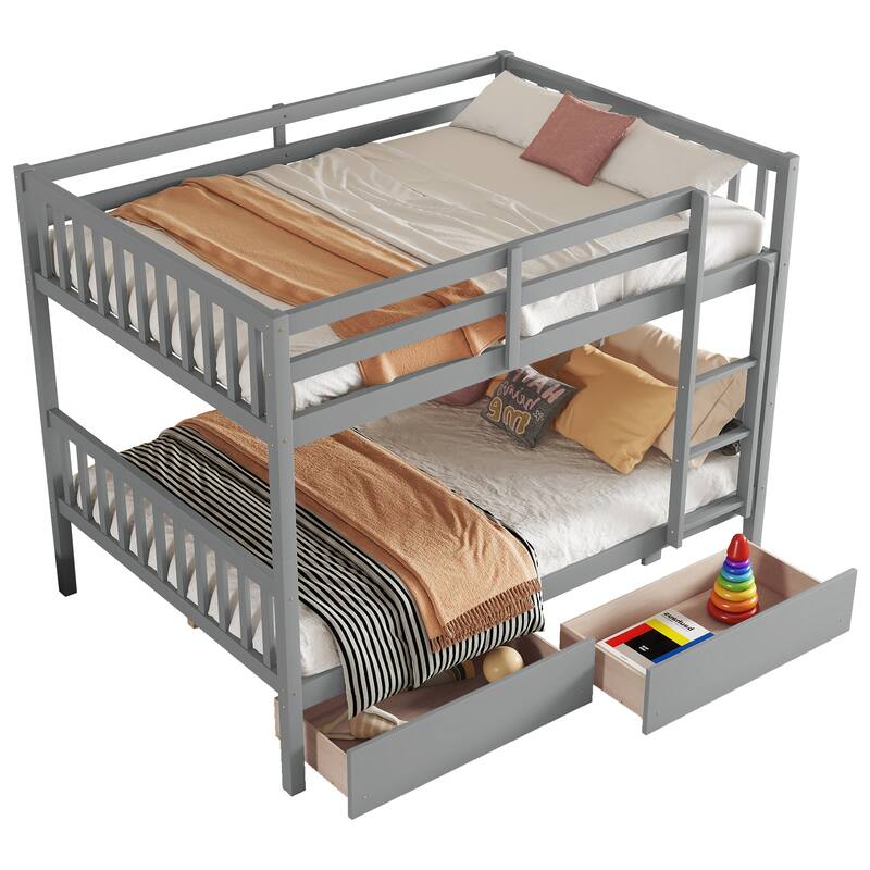 Full Over Full Bunk Bed with 2 Storage Drawers and Convertible to 2 Standalone Beds (400lb Capacity)