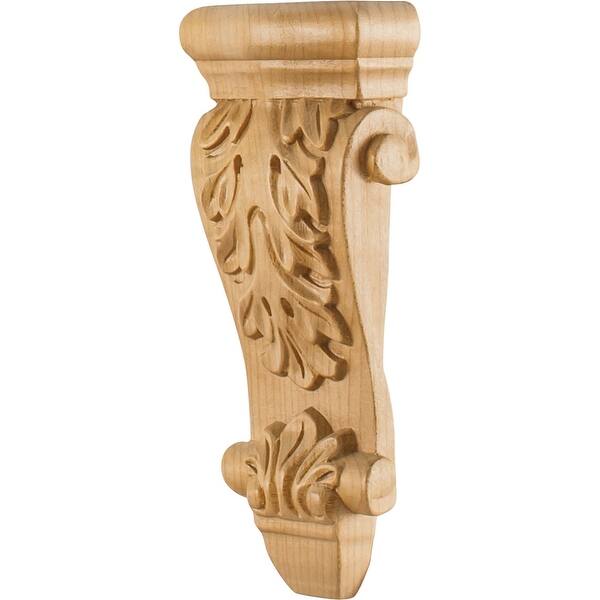slide 1 of 1, Hardware Resources Corbel with Acanthus Styling, 8"H x 3-5/8"W x Natural Oak