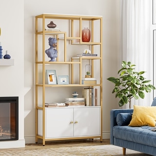 White Bookshelf Bookcase with Doors 74 Inches Tall Bookshelf - Bed Bath ...
