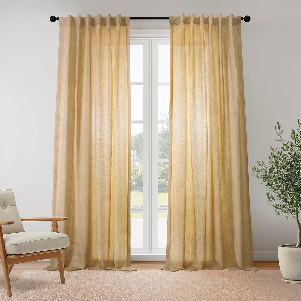 Exclusive Fabrics Rustic Linen Weave Light Filtering Curtains for Bedroom & Living Room Curtains Pair - 2 Panel Drapes