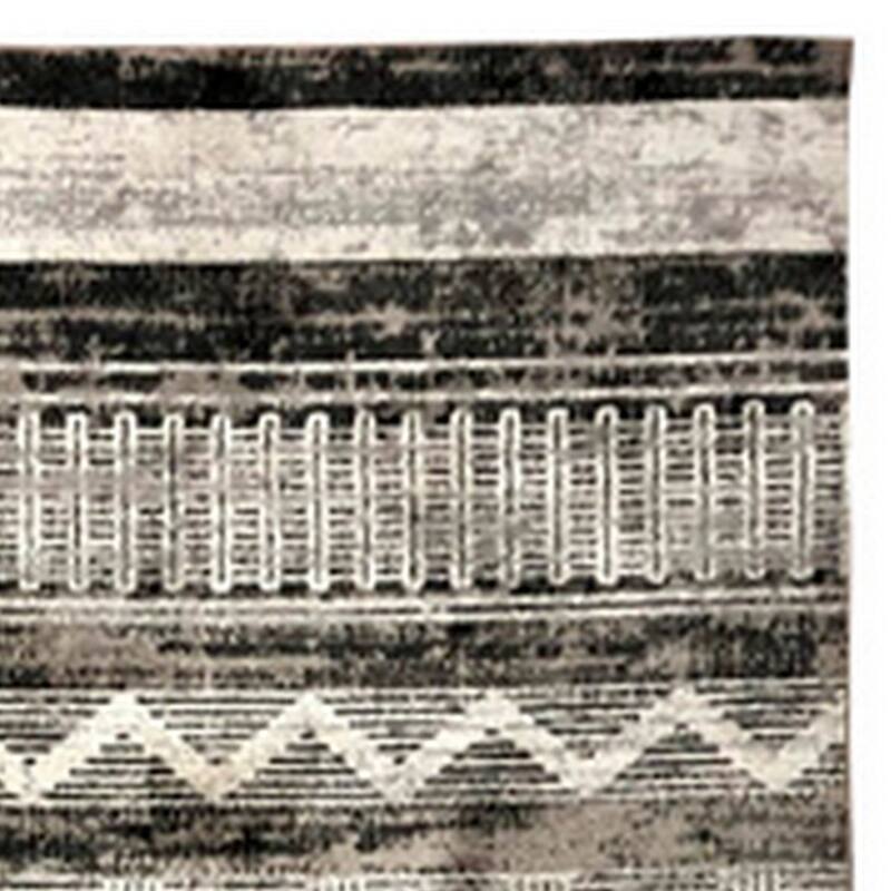 Chia 5 x 7 Area Rug, Woven Tribal Design, Cream and Black Polyester Fabric - 5 x 7