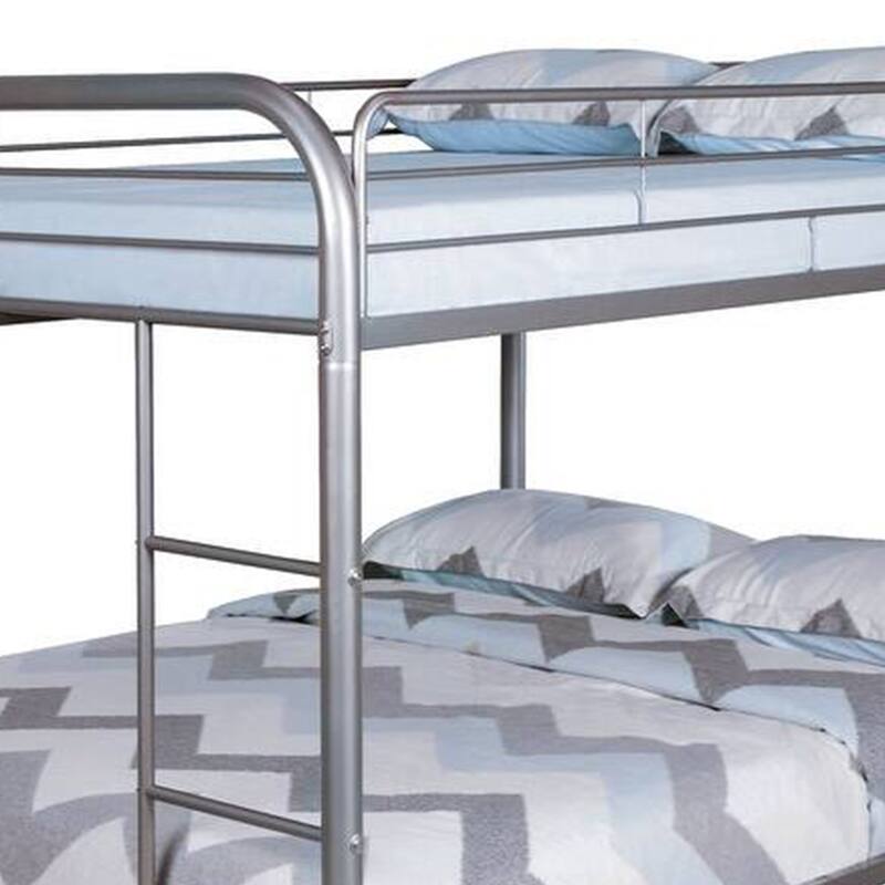 Fegy Full over Full Bunk Bed with Ladder and Rails, Silver Metal Frame