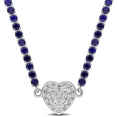 Miadora 16 4/5ct TGW Created Blue Created White Sapphire Heart Necklace in Sterling Silver-17 in