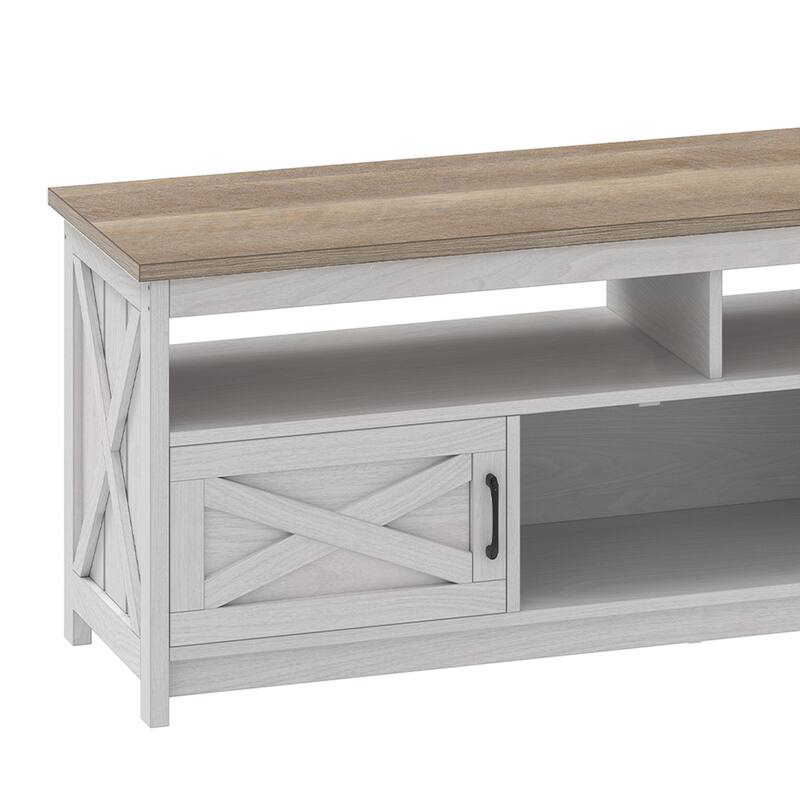 Moasis Farmhouse TV Stand for up to 65" TV with Doors and Open Shelves Media Console Power Outlet