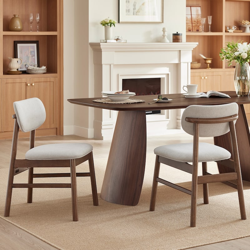 Spruce & Spring Modern Chenille Upholstered Dining Chair with Solid Wood Frame - Set of 2 - Grey-Walnut