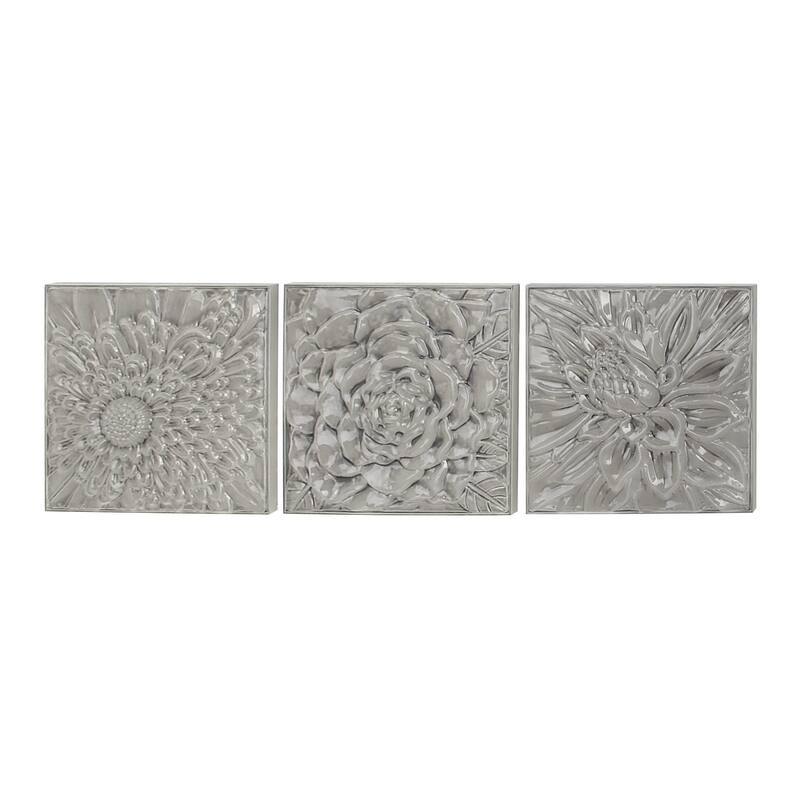 Metal Floral Embossed Wall Decor - Set of 3 Gray - Roche River Decor