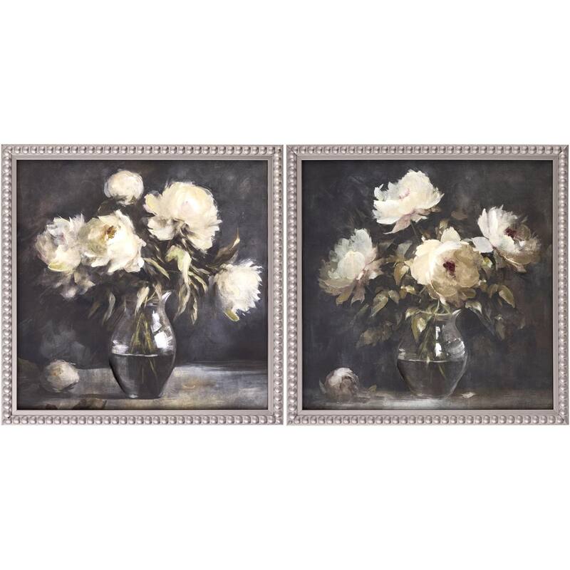 Livabliss Flores Traditional Framed Art Set of 2 - Charcoal - Silver