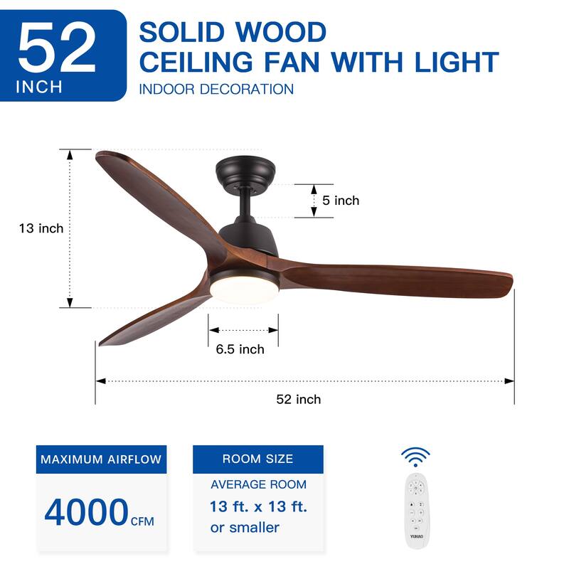 52" Farmhouse Rustic LED Ceiling Fan with Remote Control