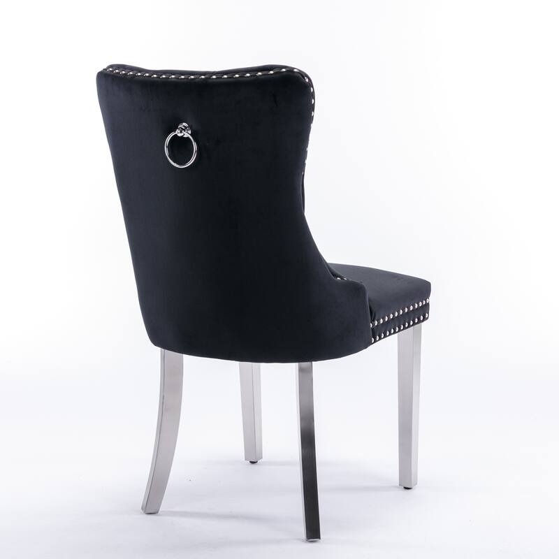 Set of 2 Contemporary High-End Tufted Upholstered Dining Chair with Nailhead & Stainless Steel Legs