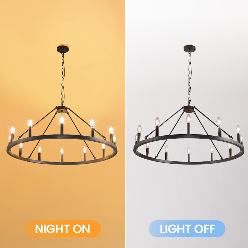 54-inch Round Wagon Wheel 24-light Chandelier