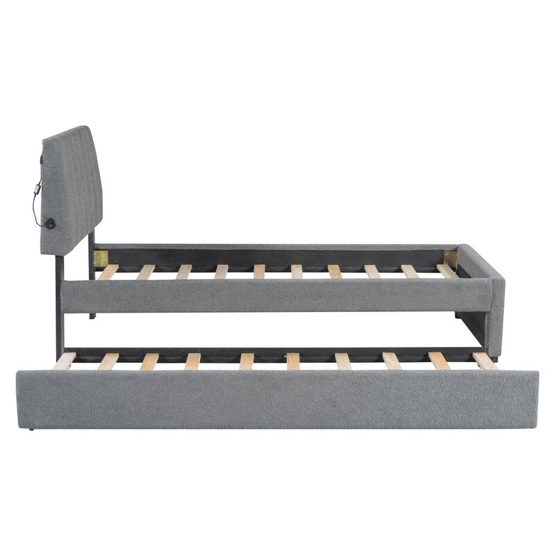 Upholstered Platform Bed with Trundle and LED Lights