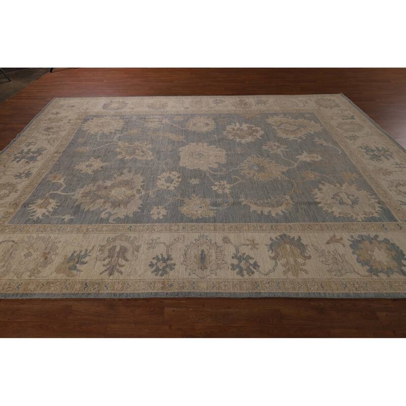 Gray Vegetable Dye Oushak Turkish Area Rug Hand-Knotted Wool Carpet - 8'9"x 11'9"