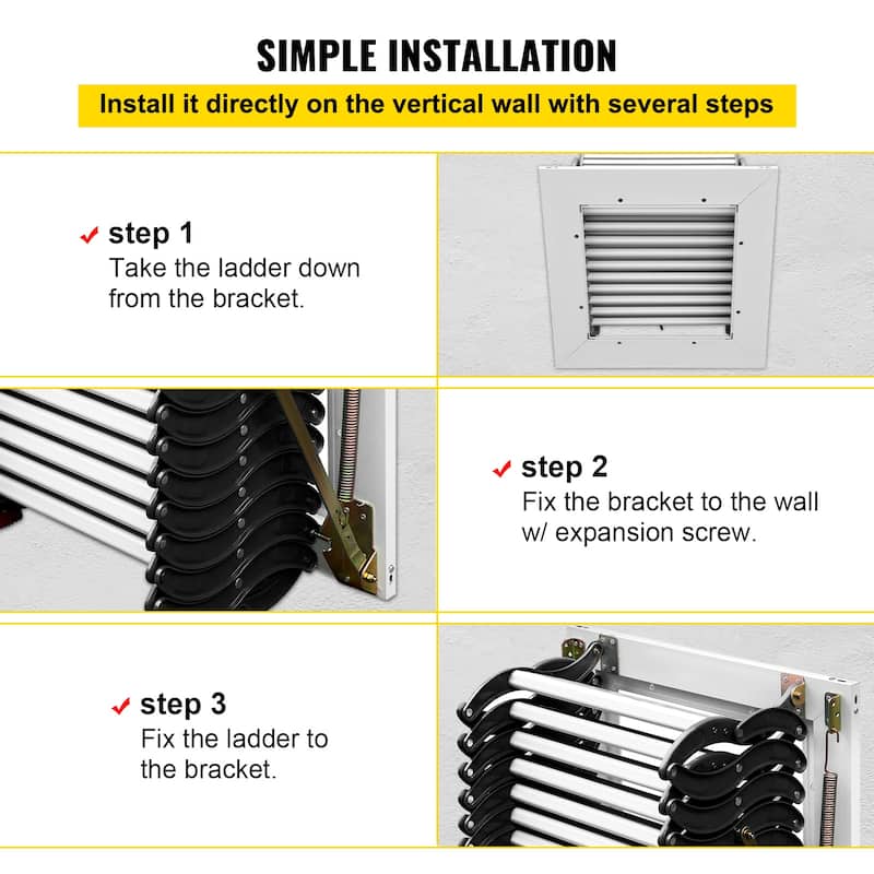 Attic Steps Pull Down 12 Steps Attic Stairs Alloy Attic Access Ladder - 660 lbs