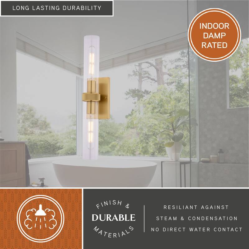 VAXCEL Bari Wall Sconce, Clear Glass Shade, Dimmable Bathroom Vanity Light Fixture, Vertical or Horizontal Mount
