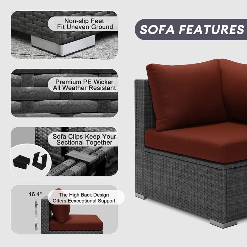 FINCATI 13 Pcs Patio Outdoor Wicker Furniture Sectional Sofa Set with Lounge Chair