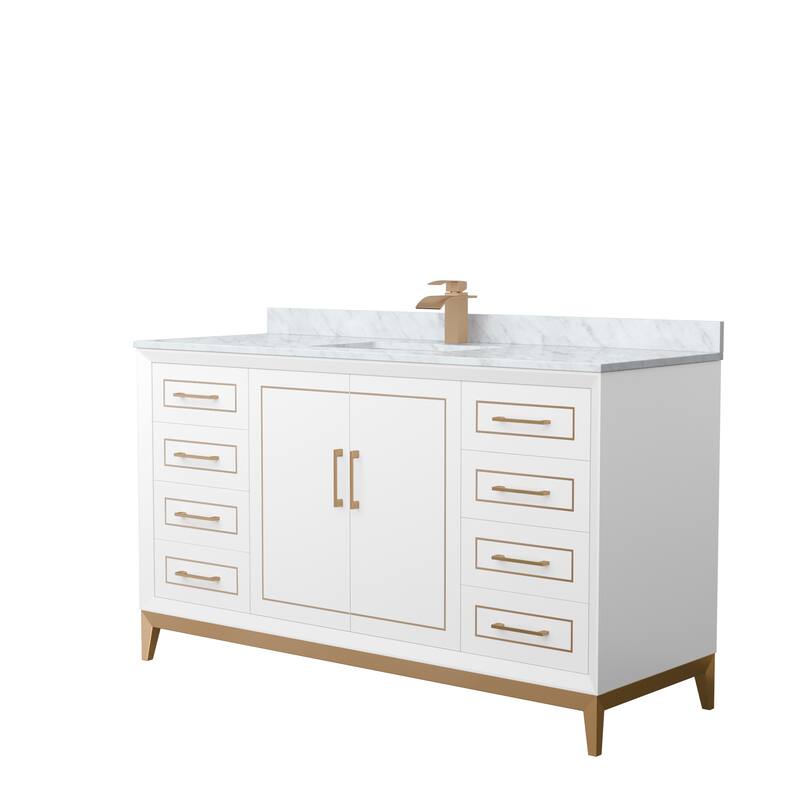 Marlena 60-Inch Single Vanity Set, Carrara Marble Top - White, Bronze Trim, Carrara Marble Top