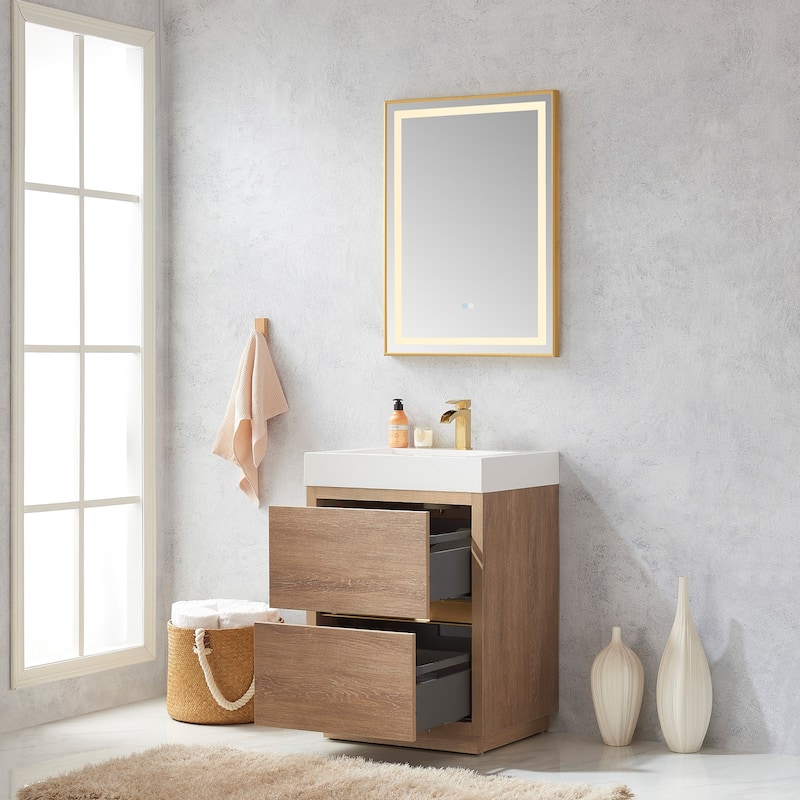 Huesca 24" Single Sink Bath Vanity with White Sink Top and Mirror