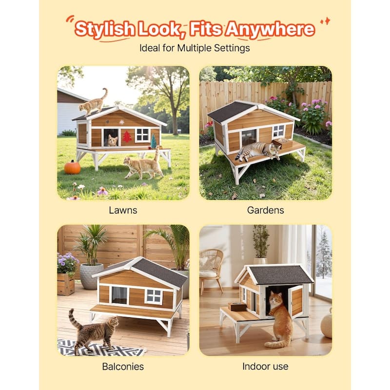 Outdoor Cat House with Insulated Foam Panels and PVC Curtain Weather-Resistant Design