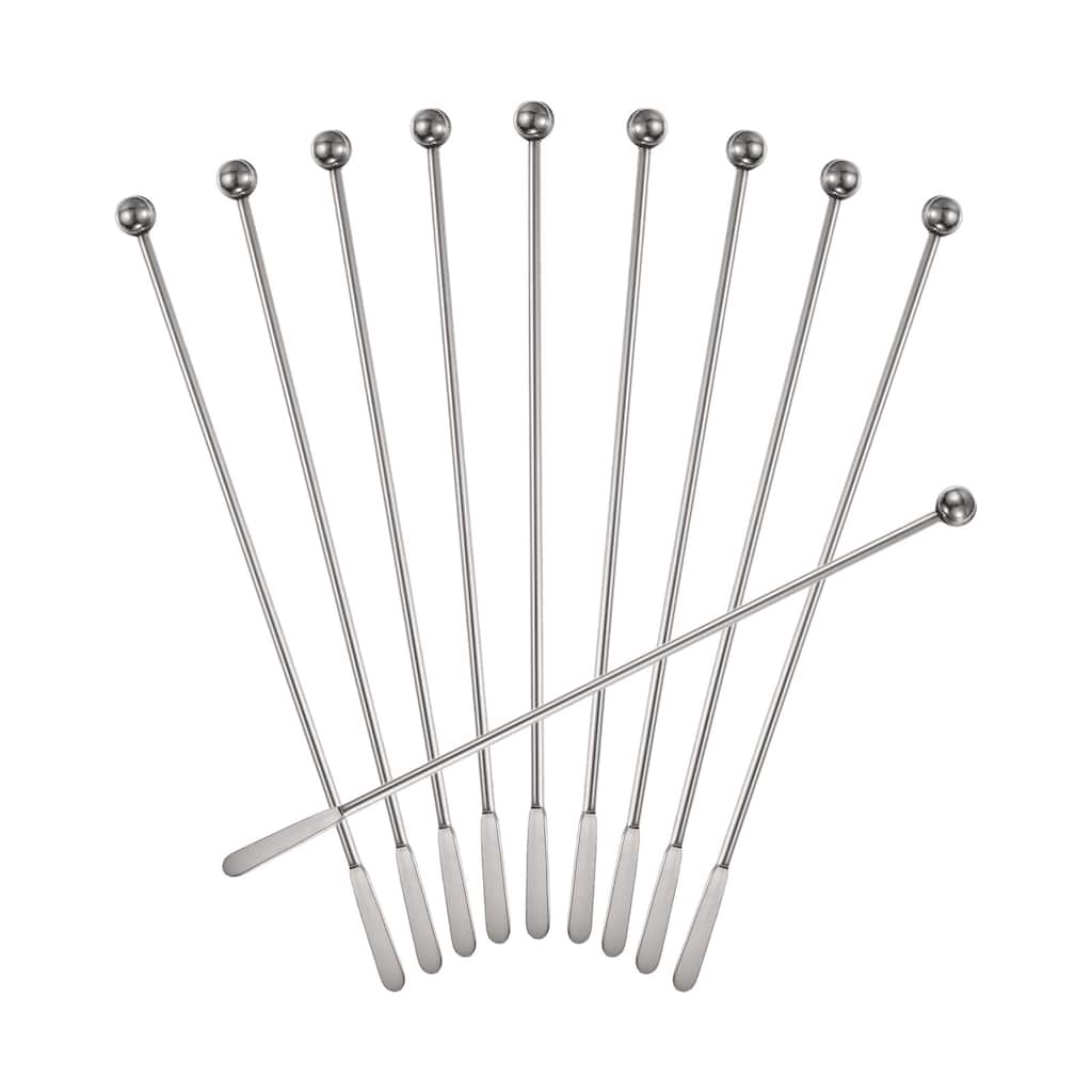 10 Pcs Drink Swizzle Stick, Round Ball and Small Paddles, Silver