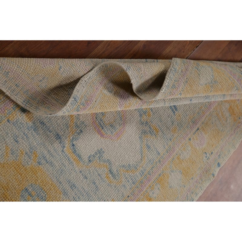 Blue Oushak Turkish Runner Rug Handmade Vegetable Dye Wool Carpet - 3'0"x 14'1"