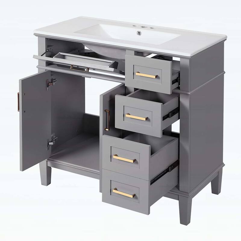 Modern Bathroom Vanity with Ceramic Sink,Soft Close Doors,and Ample Storage for Small Bathrooms