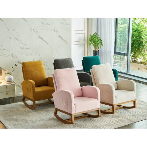 Upholstered Rocking Chair Indoor Armchair Padded Seat