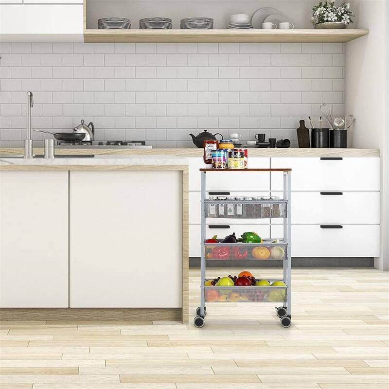 4 Tier Kitchen Storage Cart - 11.2"D x 17.3"W x 29.9"H