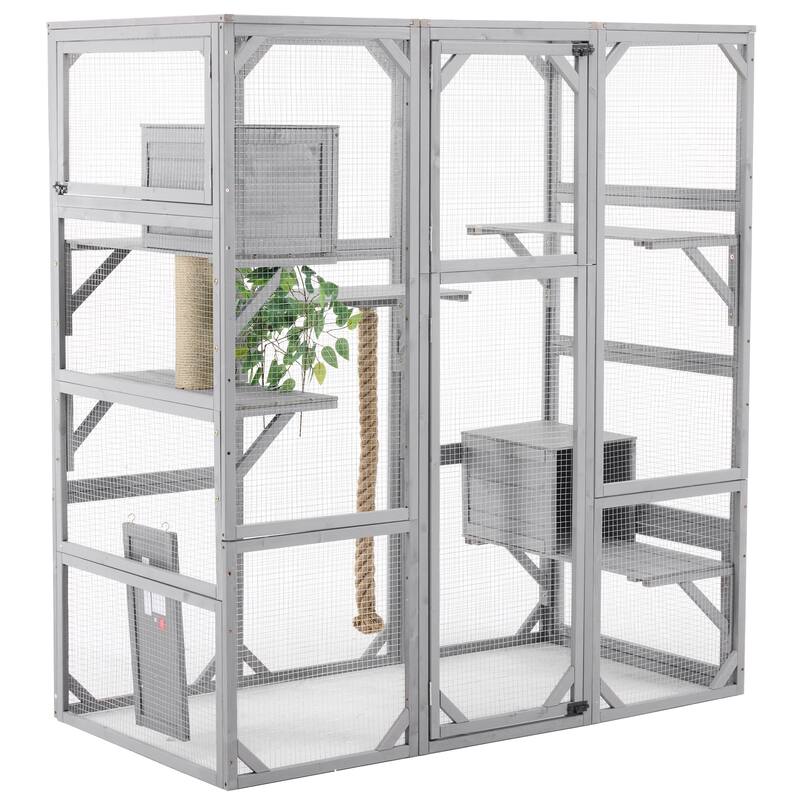 Roomfitters Outdoor Cat House Catio Enclosure Double Door Balcony Playpen with Platforms and Condos for 1-3 Cats