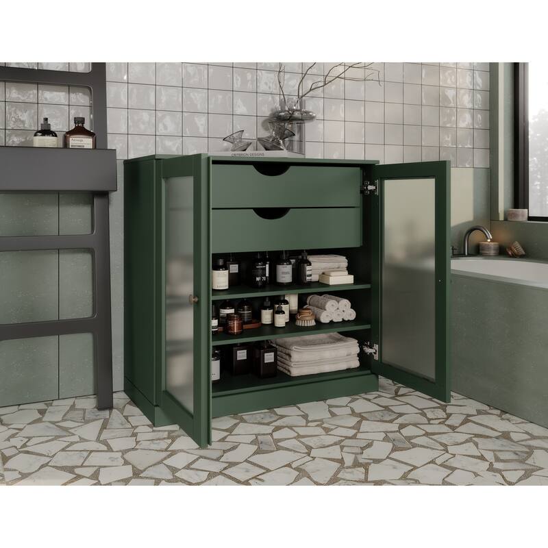 Palace Imports 100% Solid Wood 32" Bathroom Cabinet with Frosted Glass Doors, 2-Drawers and Adjustable Shelves