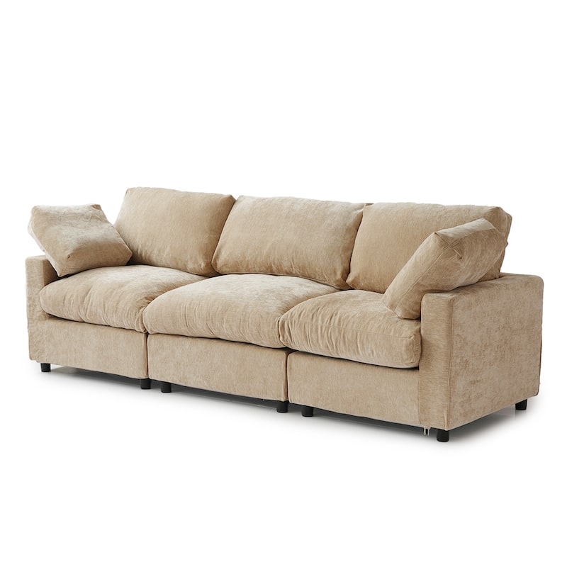 Minimalist 3-Seater Sofa Chenille Upholstered Modular Sectional Couch Removable Cover, Spring Cushions, Solid Wood Frame