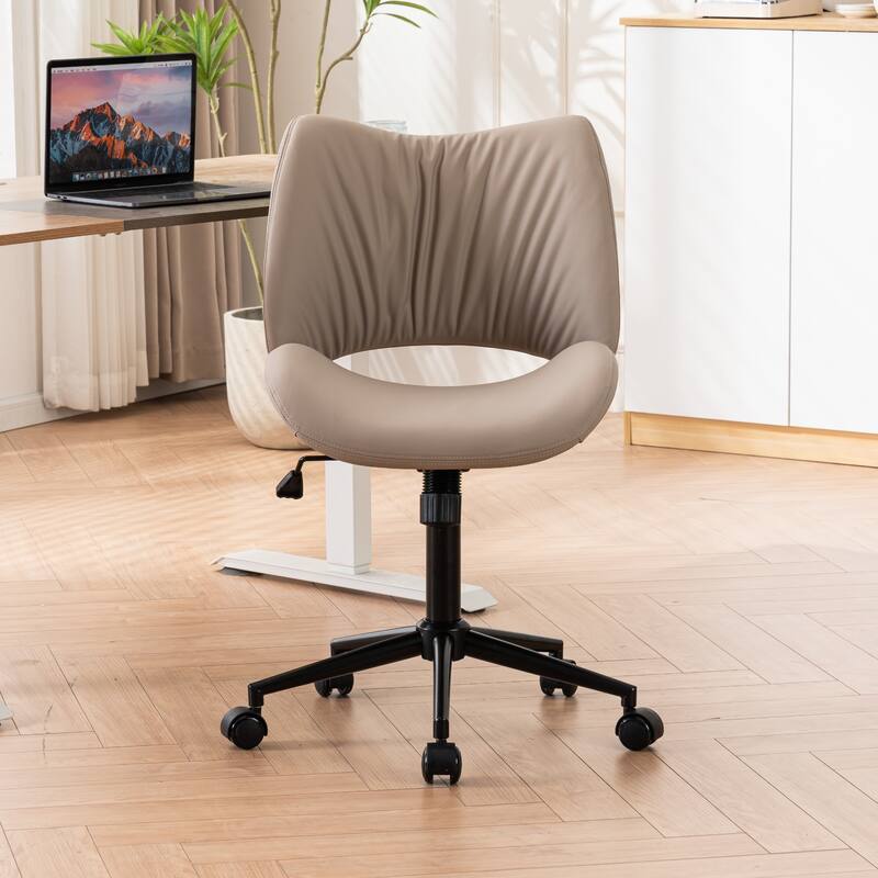 Ergonomic Faux Leather Office Chair, Swivel Task Chair - Khaki