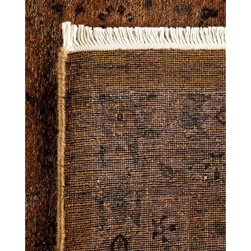 Overton Hand Knotted Wool Vintage Inspired Modern Contemporary Overdyed Brown Area Rug - 9' 2" x 12' 2"